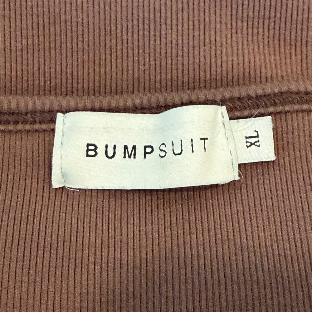 Bumpsuit Maternity Midi Dress Womens XL Brown Ribbed Minimalist Stretch Comfort - Picture 7 of 10